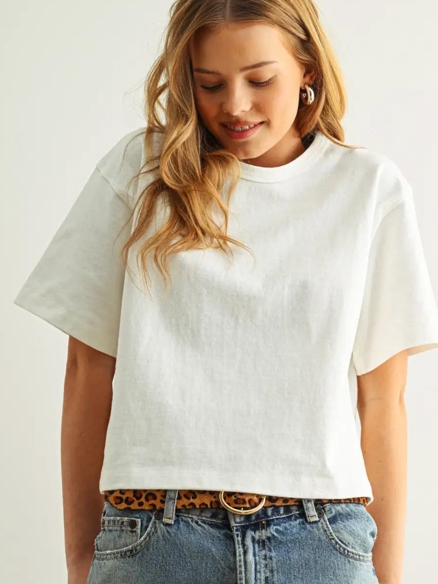 SHORT SLEEVE LINEN KNITTED TOP - WHITE