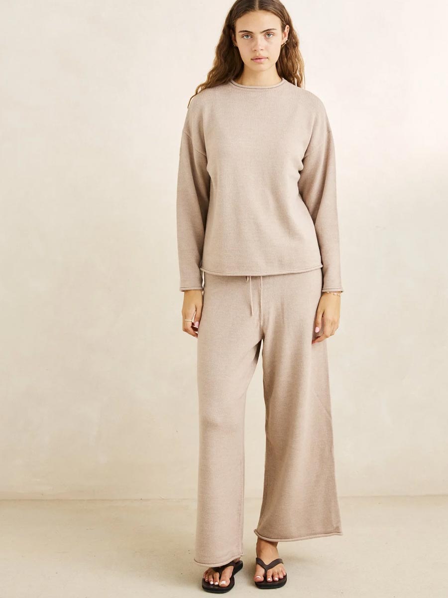 RHYTHM WILLA ROLLED HEM KNIT PANT - TAUPE PANTS RHYTHM