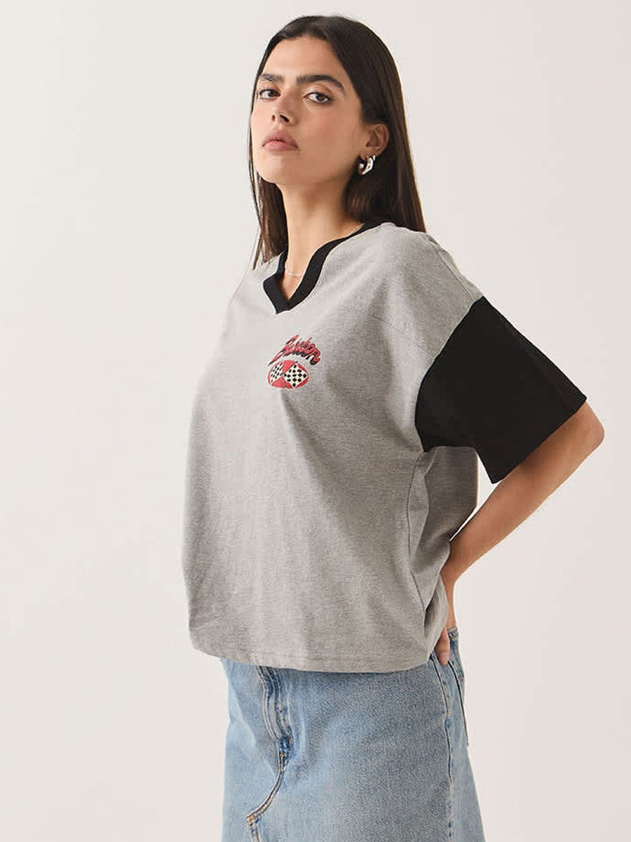 BRIXTON WINNERS CIRCLE BOXY FOOTBALL T-SHIRT - HEATHER GREY / BLACK