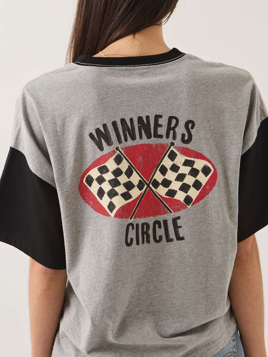 BRIXTON WINNERS CIRCLE BOXY FOOTBALL T-SHIRT - HEATHER GREY / BLACK