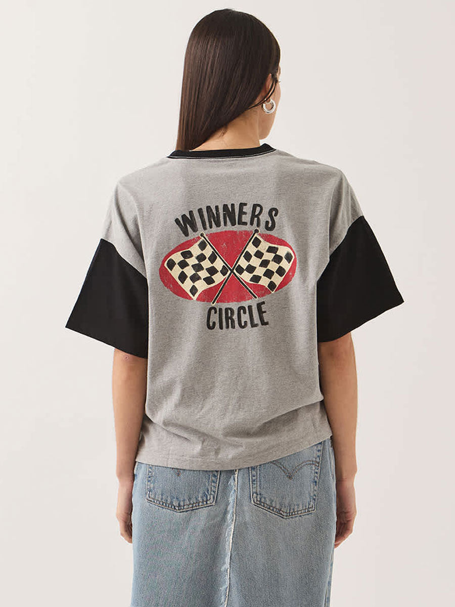 BRIXTON WINNERS CIRCLE BOXY FOOTBALL T-SHIRT - HEATHER GREY / BLACK