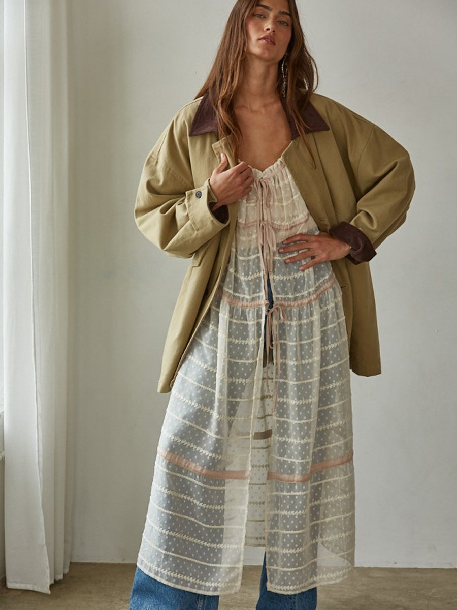 COTTON CORDUROY CONTRAST UTILITY JACKET - KHAKI JACKET -