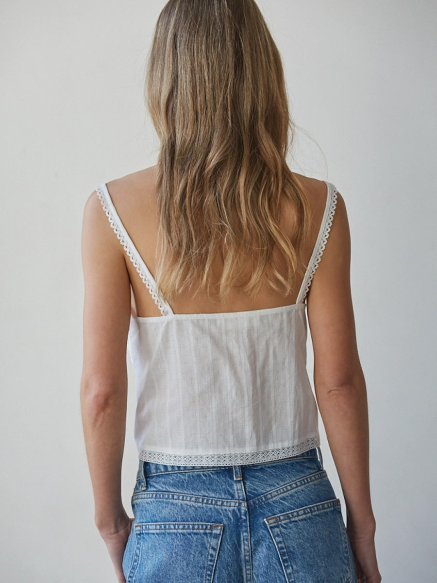 WOVEN BUTTON DOWN WITH LACE DETAIL - WHITE TANK TOPS OAK CLOTHING CO.