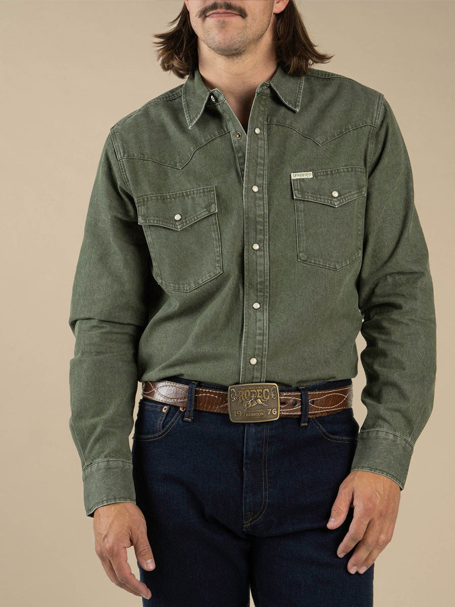 SENDERO THE WYATT PEARL SNAP SHIRT - FADED OLIVE