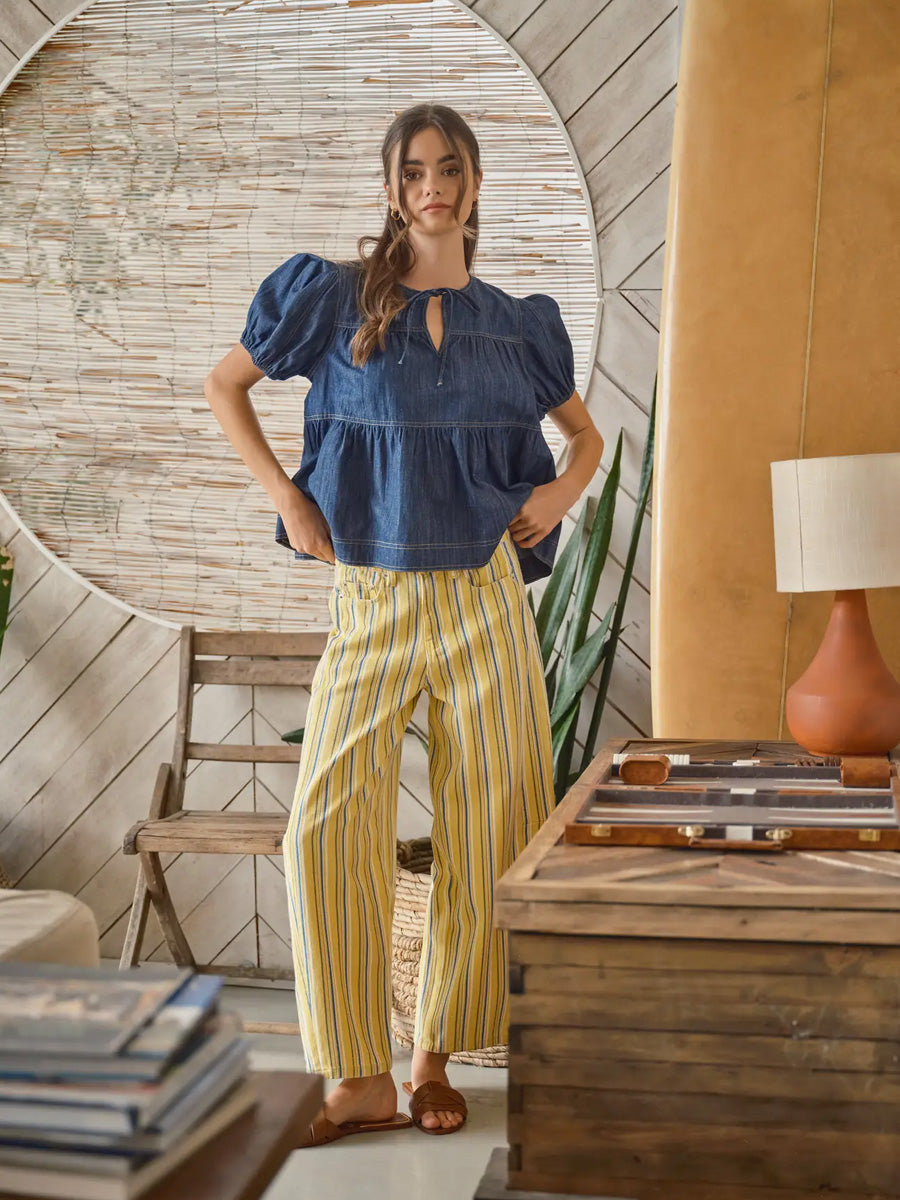 COLOUR STRIPE BARREL PANT - YELLOW PANTS OAK CLOTHING CO.