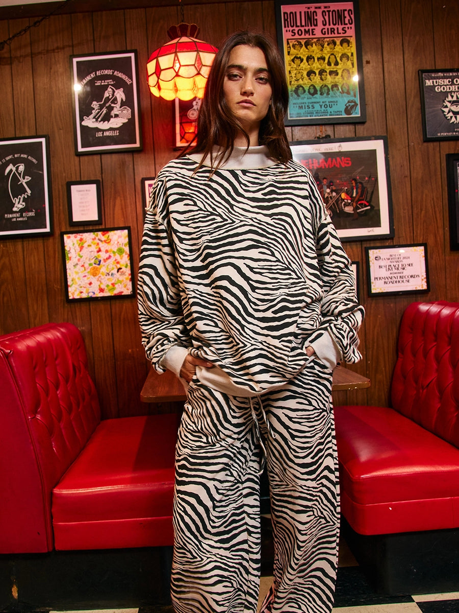 ZEBRA PATTERN MOCKNECK SWEATSHIRT - ZEBRA