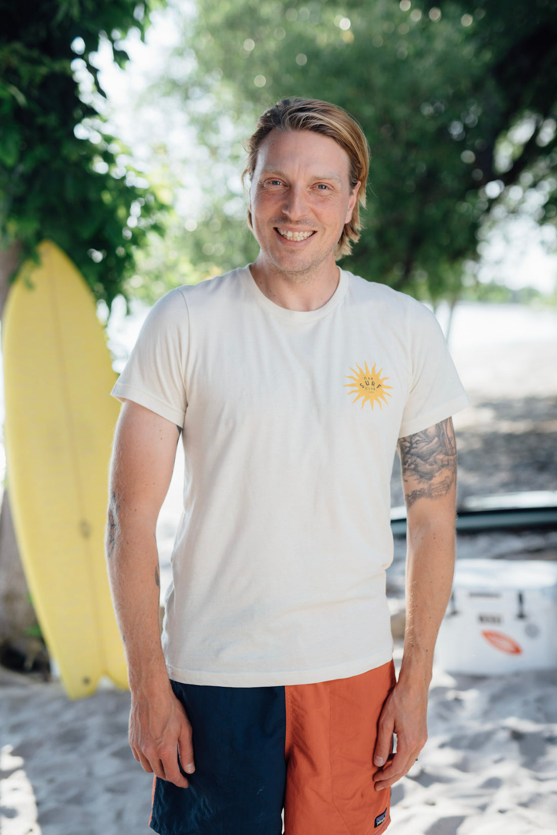 OAK SURF CLUB UNISEX SUN TEE - NATURAL W/YELLOW SUN Shirts & Tops OAK SURF CLUB   